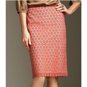 Talbots Coral Crochet Floral Pencil Skirt Size 16 X-Large Below the Knee